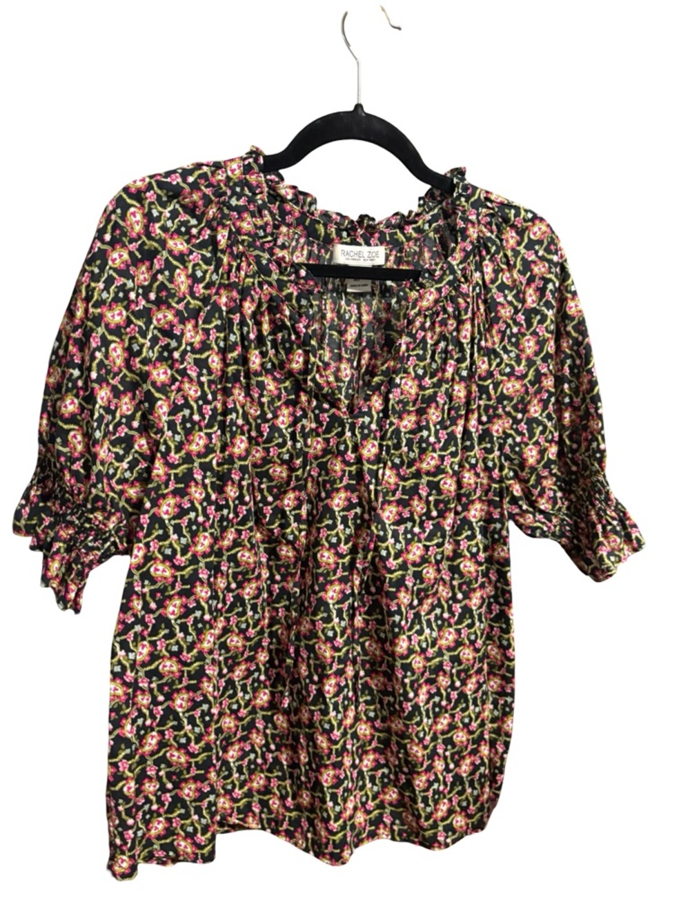 Rachel Zoe Floral Paisley Smocked Cuff Boho Blouse Size Large